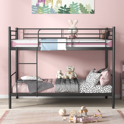 Litera metálica con escalera y barandillas de seguridad de longitud completa - Negro