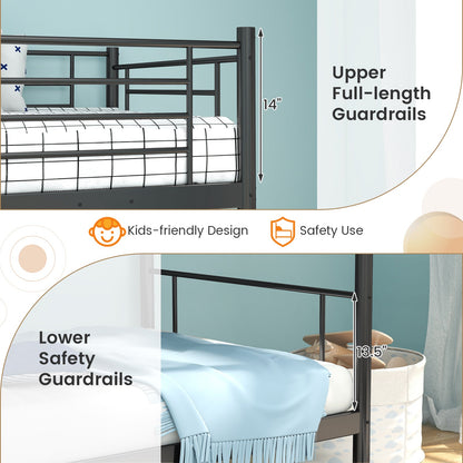 Litera metálica con escalera y barandillas de seguridad de longitud completa - Negro