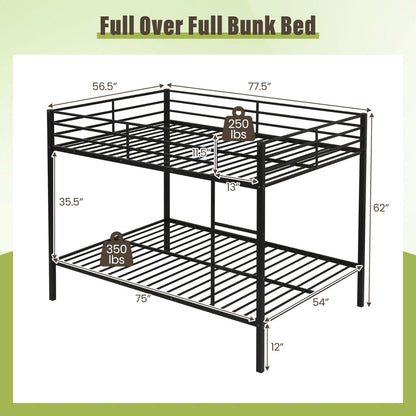 Metal Bunk Bed Full Over Full with Length Safety Guardrail-Black