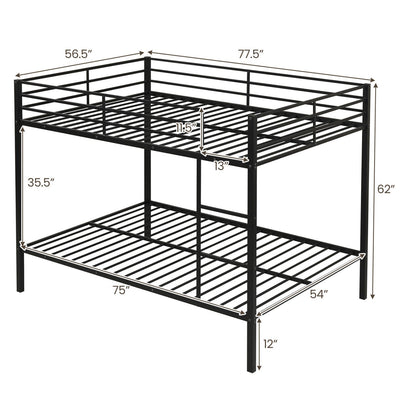 Metal Bunk Bed Full Over Full with Length Safety Guardrail-Black