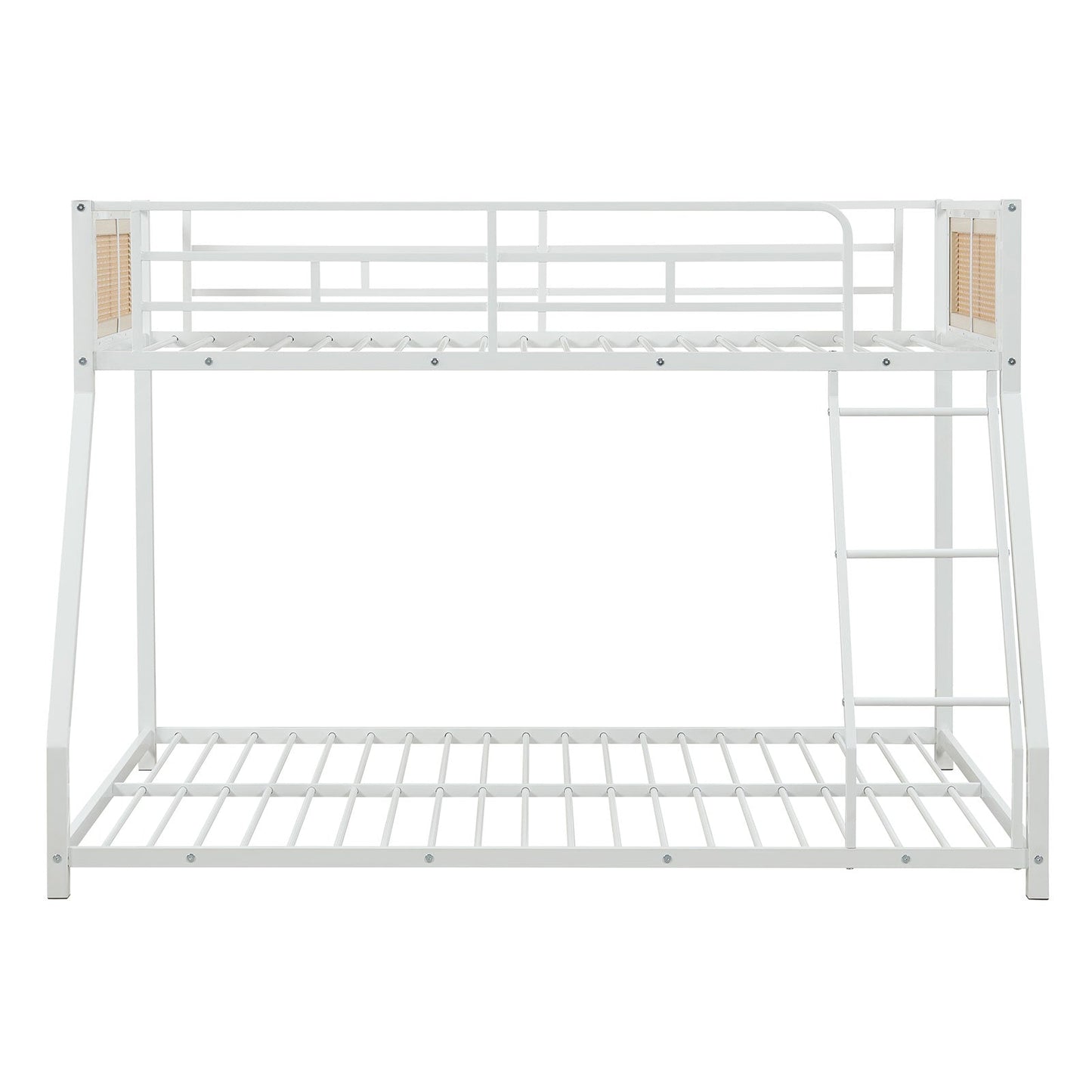 Metal Bunk Bed Twin Over Full with Full Length Safety Guardrail and Ramp Ladder