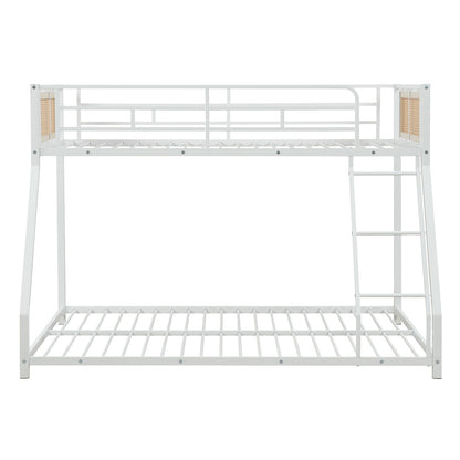 Metal Bunk Bed Twin Over Full with Full Length Safety Guardrail and Ramp Ladder
