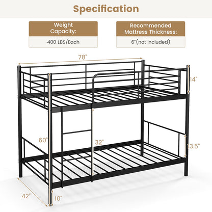 Litera metálica con escalera y barandillas de seguridad de longitud completa - Negro