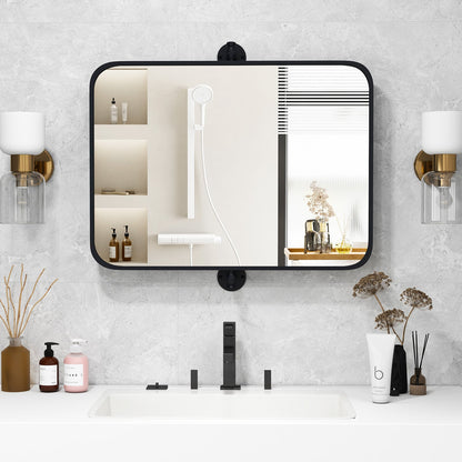 Espejo de pared rectangular pivotante con marco de metal negro de 30 x 22 pulgadas