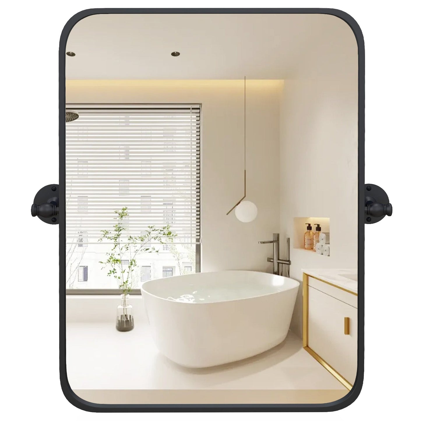 Espejo de pared rectangular pivotante con marco de metal negro de 30 x 22 pulgadas