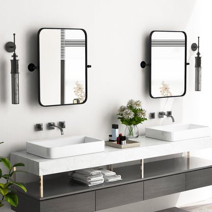 Espejo de pared rectangular pivotante con marco de metal negro de 30 x 22 pulgadas