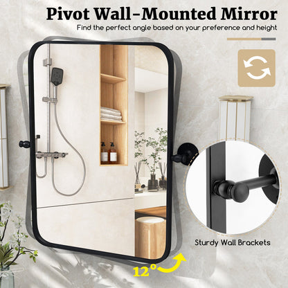 Espejo de pared rectangular pivotante con marco de metal negro de 30 x 22 pulgadas