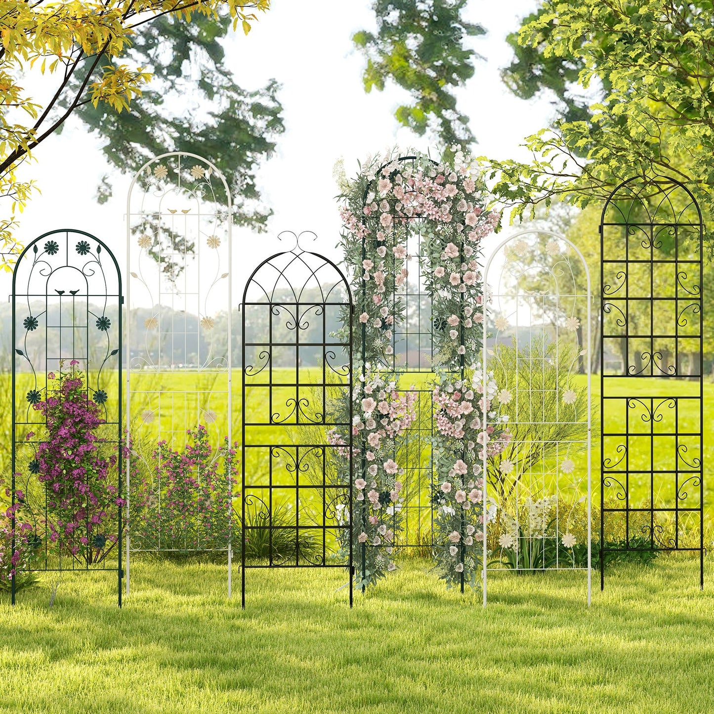 Paquete de 4 celosías metálicas blancas de 71 x 20 pulgadas para plantas trepadoras