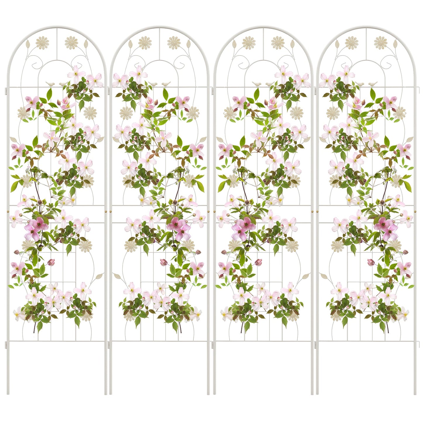 Paquete de 4 celosías metálicas blancas de 71 x 20 pulgadas para plantas trepadoras