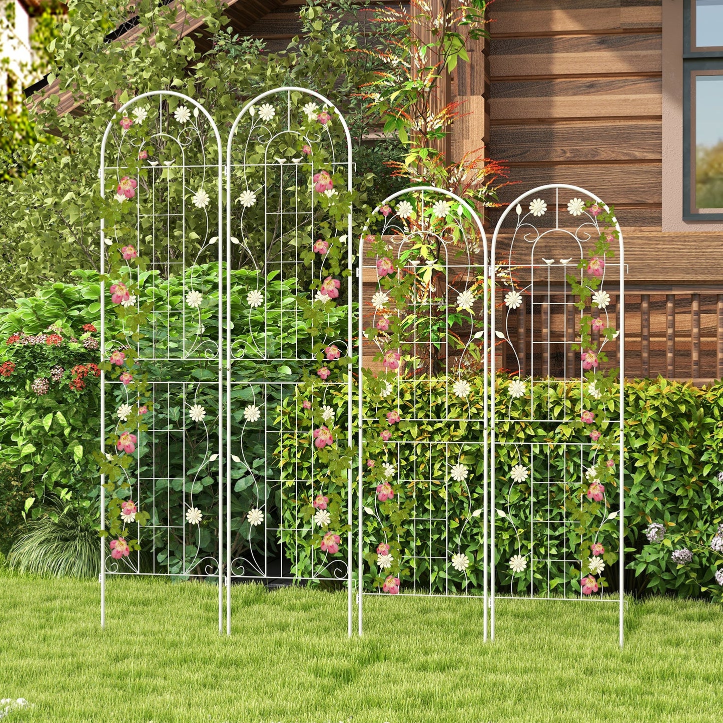 Paquete de 4 celosías metálicas blancas de 71 x 20 pulgadas para plantas trepadoras