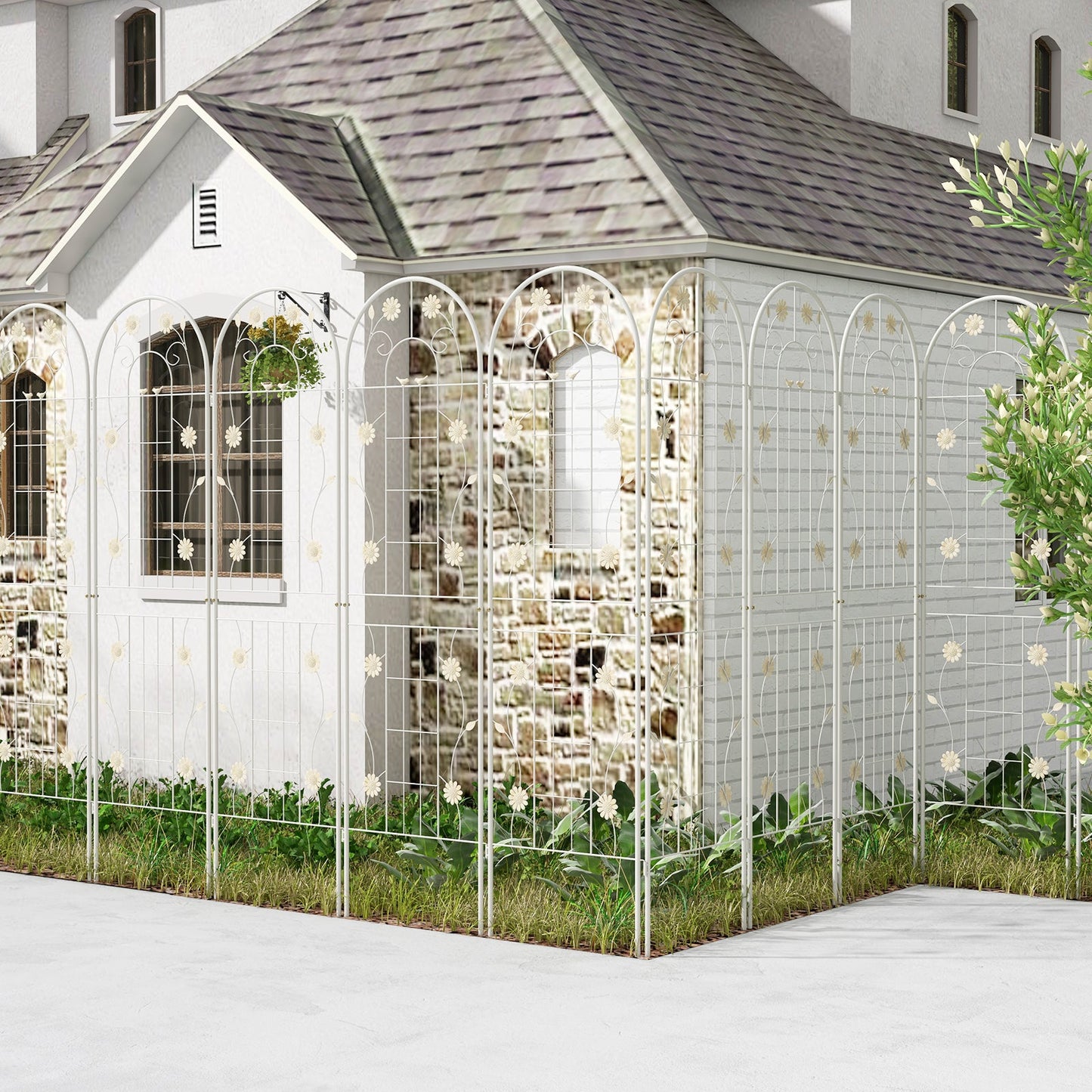 Paquete de 4 celosías metálicas blancas de 71 x 20 pulgadas para plantas trepadoras