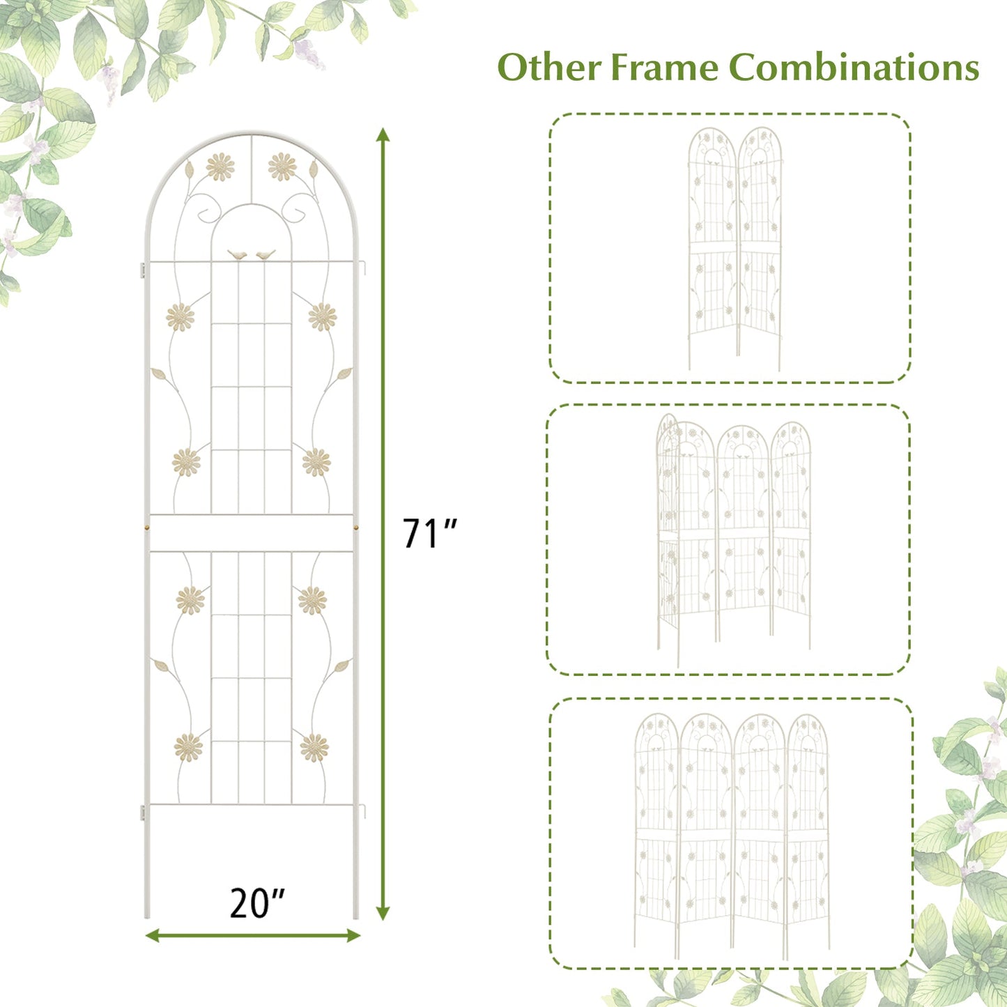 Paquete de 4 celosías metálicas blancas de 71 x 20 pulgadas para plantas trepadoras