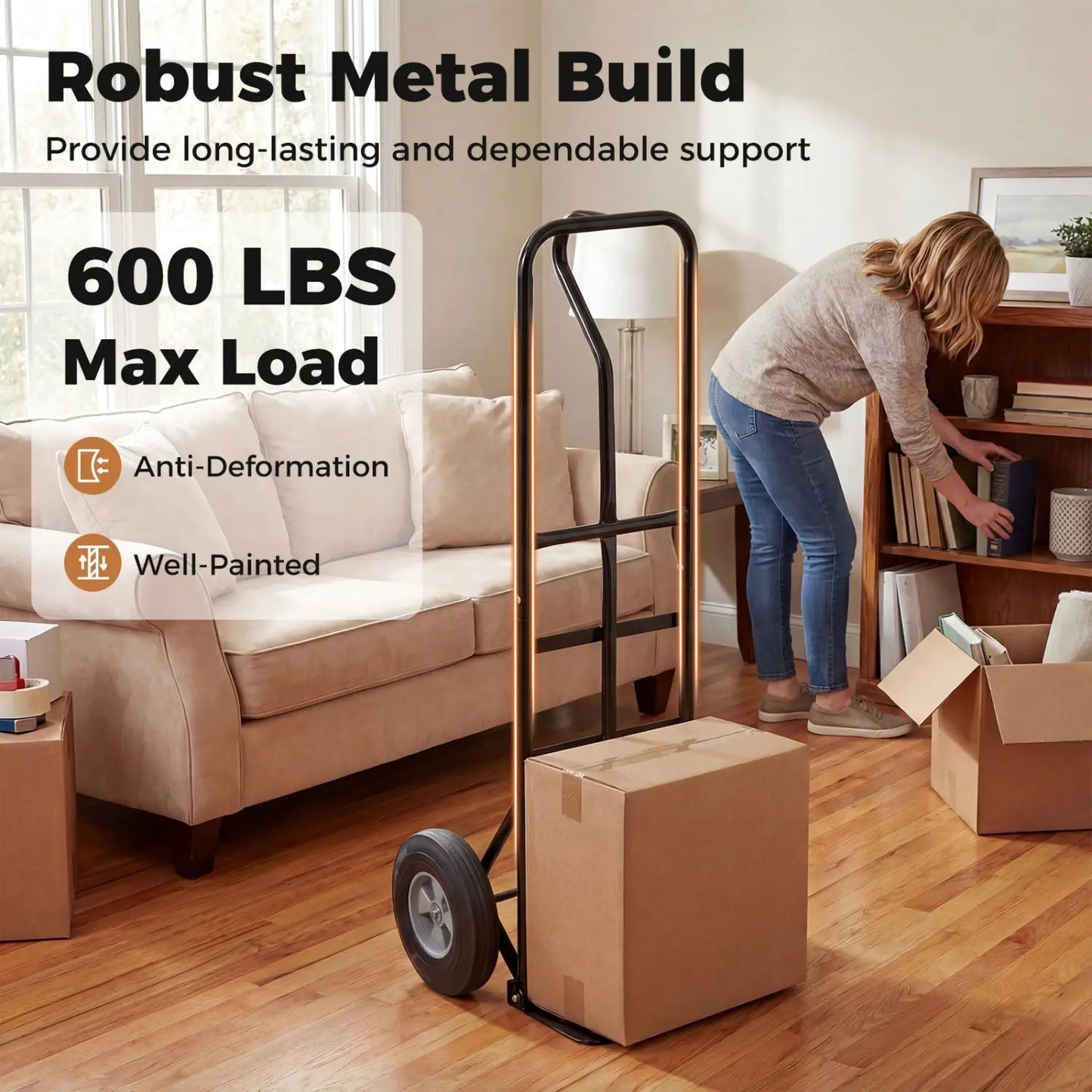Metal Hand Truck 600 Lbs with 10 Inch Wheels