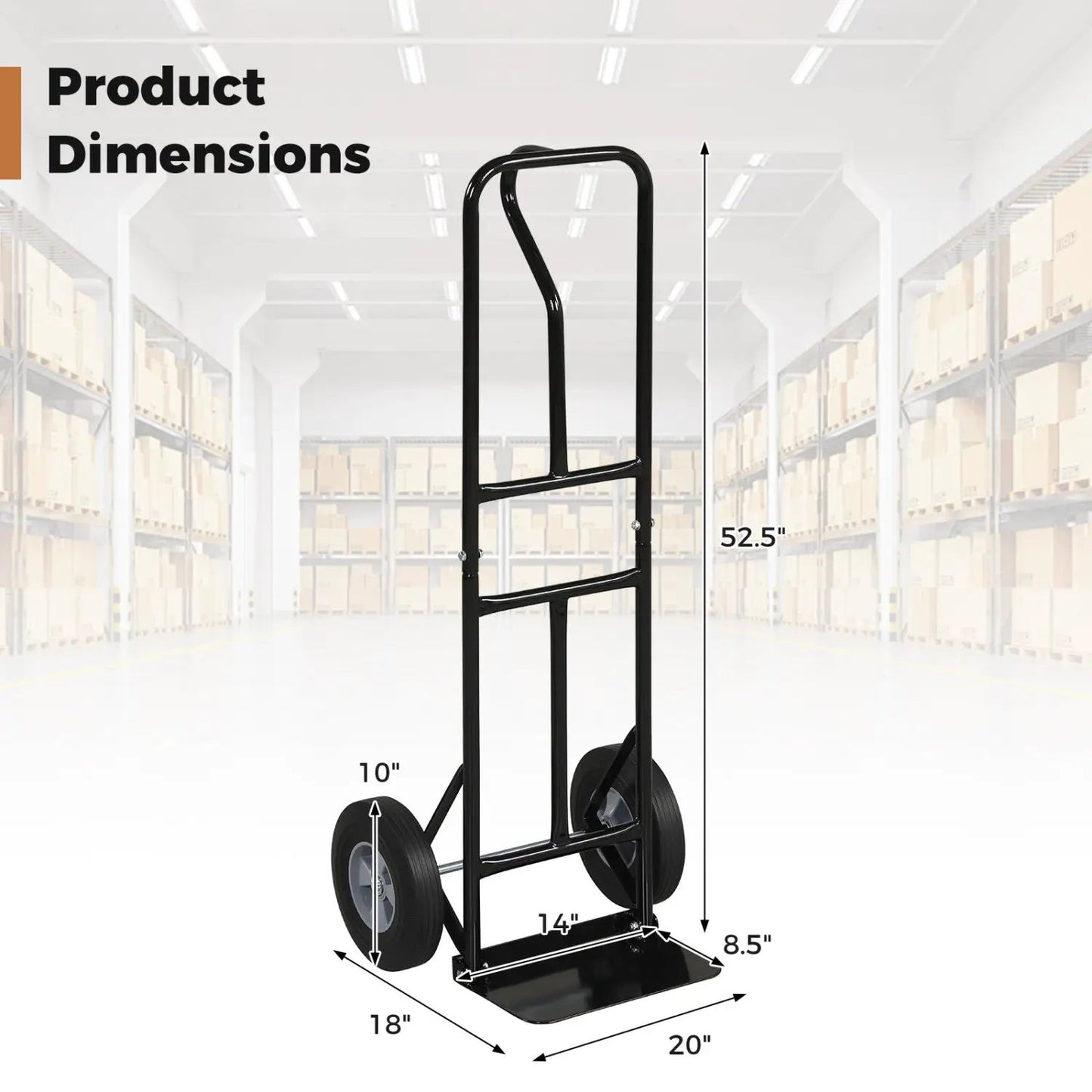Metal Hand Truck 600 Lbs with 10 Inch Wheels