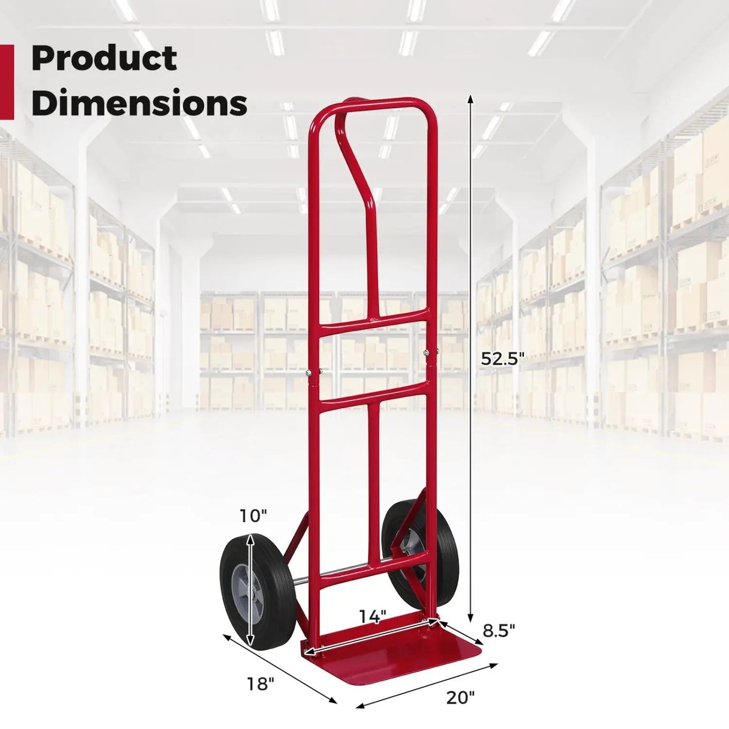 Metal Hand Truck 600 Lbs with 10 Inch Wheels