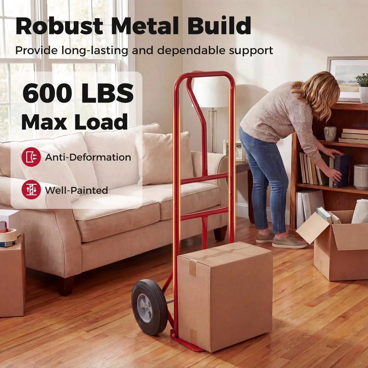 Metal Hand Truck 600 Lbs with 10 Inch Wheels