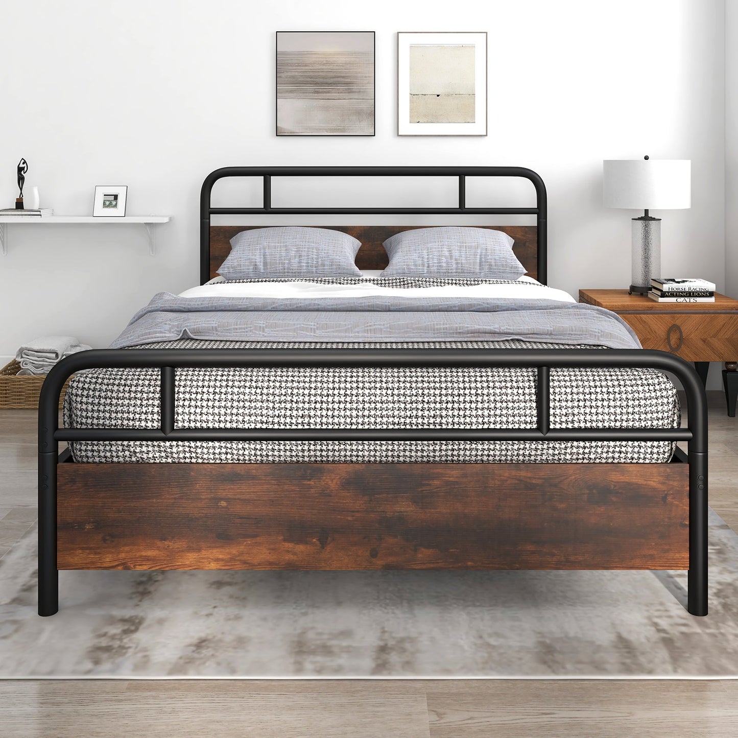 Estructura de cama Twin/Full/Queen con cabecero industrial - Tamaño Queen
