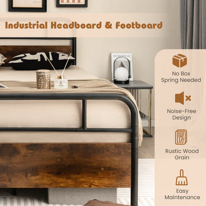 Estructura de cama Twin/Full/Queen con cabecero industrial - Tamaño Queen