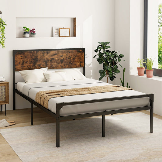 Platform Full/Queen Bed with Rustic Headboard and Footboard-Full Size - Tampa Home & Garden Store