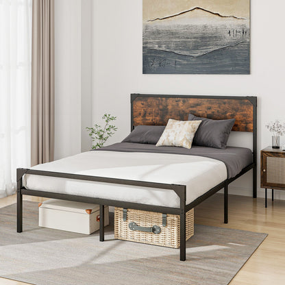 Cama de plataforma matrimonial/Queen con cabecera y pie de cama rústicos - Tamaño matrimonial