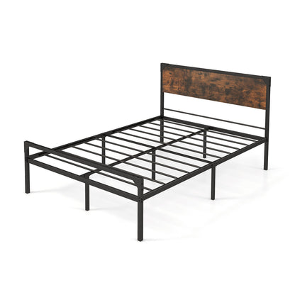 Cama de plataforma matrimonial/Queen con cabecera y pie de cama rústicos - Tamaño matrimonial