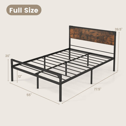 Cama de plataforma matrimonial/Queen con cabecera y pie de cama rústicos - Tamaño matrimonial