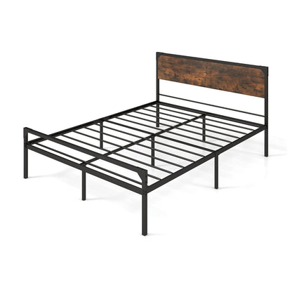 Cama de plataforma matrimonial/Queen con cabecera y pie de cama rústicos - Tamaño matrimonial