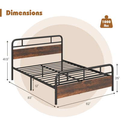 Estructura de cama Twin/Full/Queen con cabecero industrial - Tamaño Queen