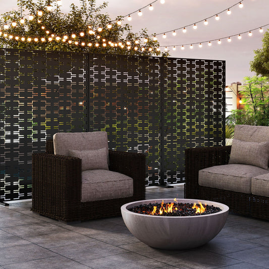 Metal Privacy Screen 72 x 48 Inch Freestanding Fence Panel Indoor Outdoor-Black