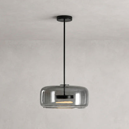 Hand-Blown Glass Sphere Pendant Light by Moktan Sabai in smoke grey with warm LED on Tampa Home & Garden Store