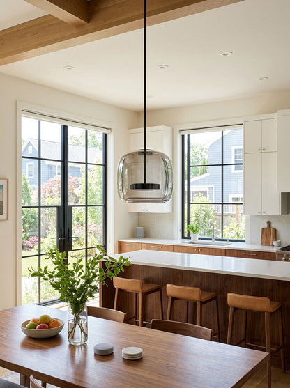 Pendant light hand-blown glass sphere with warm LED in smoke grey shade by Moktan Sabai on Tampa Home & Garden Store