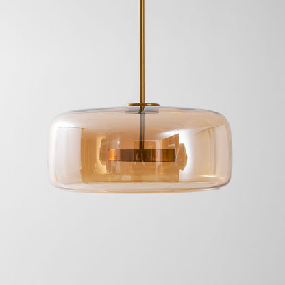 Hand-blown glass sphere pendant light with warm LED amber shade and gold stem Moktan Sabai on Tampa Home & Garden Store