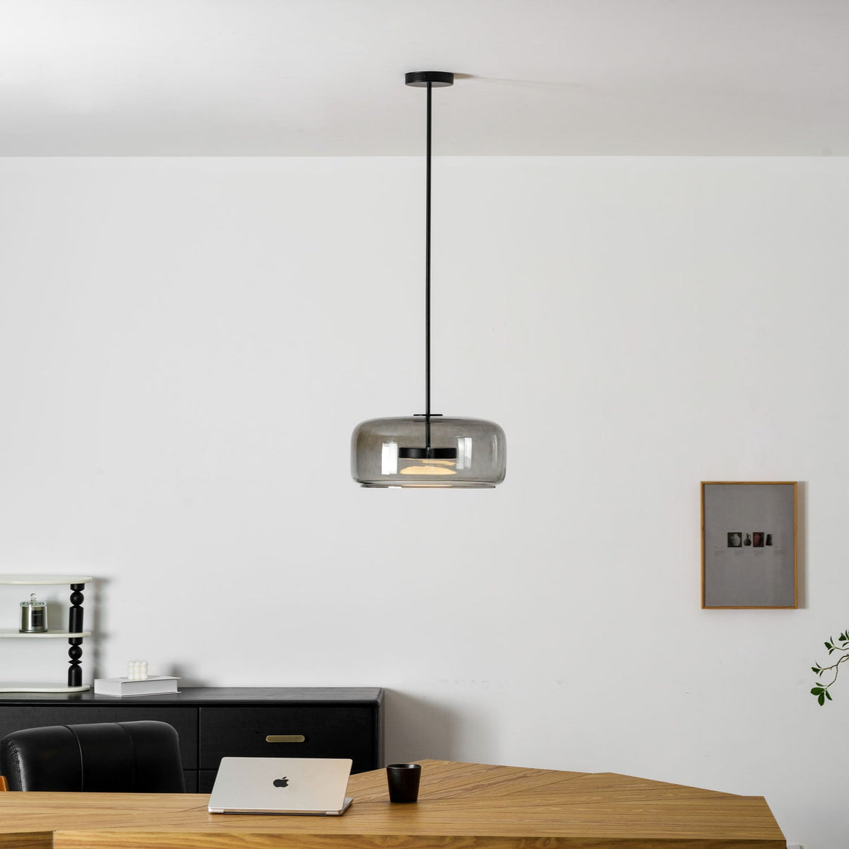 Hand-Blown Glass Sphere Pendant Light with smoke grey shade and warm LED Moktan Sabai on Tampa Home & Garden Store