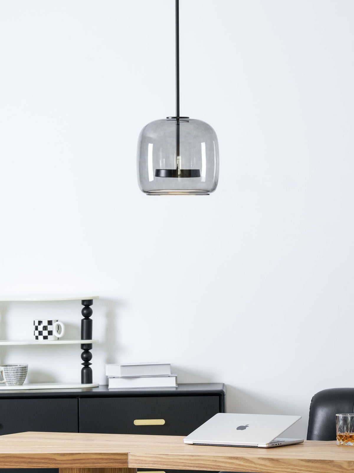 Hand-Blown Glass Sphere Pendant Light by Moktan Sabai with smoke grey shade and warm LED on Tampa Home & Garden Store