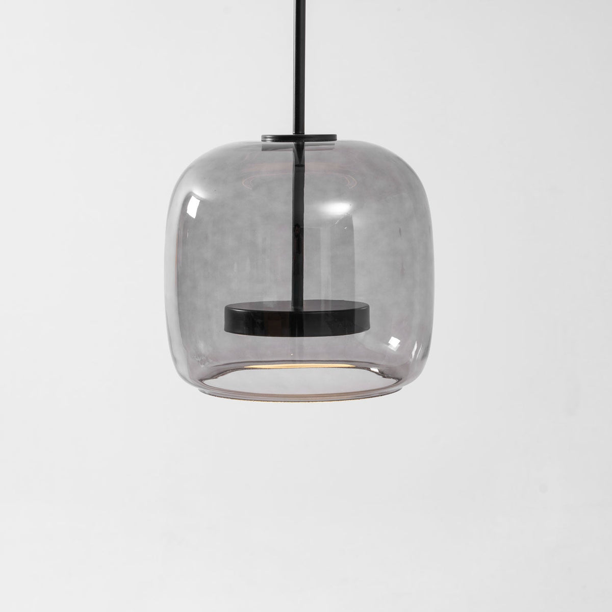 Hand-blown glass sphere pendant light by Moktan Sabai in smoke grey with warm LED on Tampa Home & Garden Store