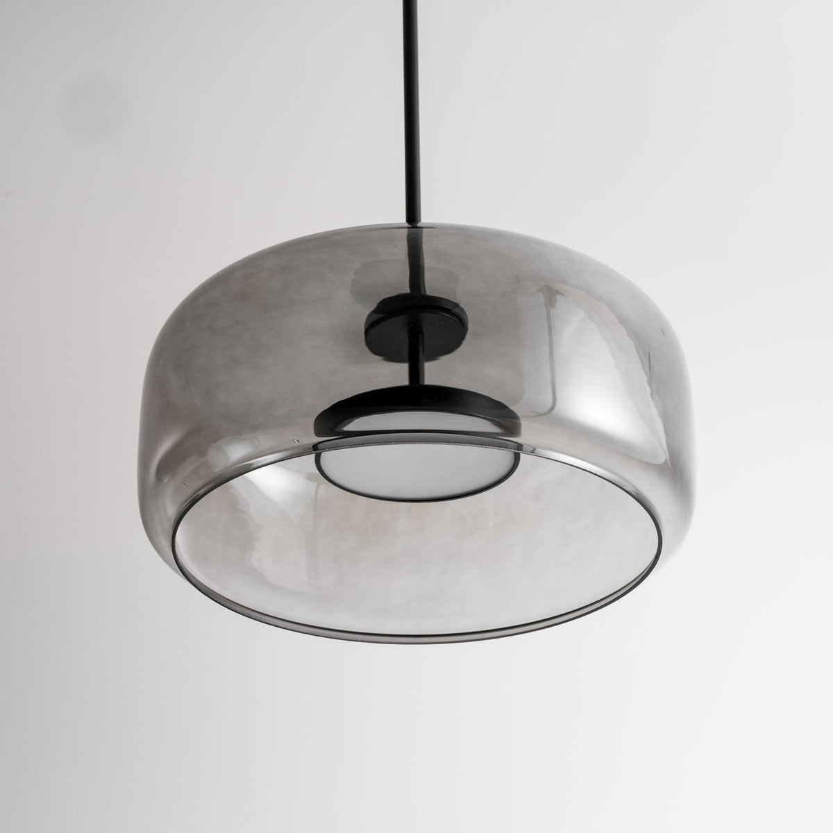 Moktan Sabai hand-blown glass sphere pendant light with smoke grey shade and warm LED on Tampa Home & Garden Store