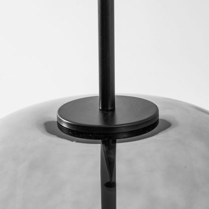 Glass sphere pendant light with warm LED, smoke grey shade, black stem and round base on Tampa Home & Garden Store