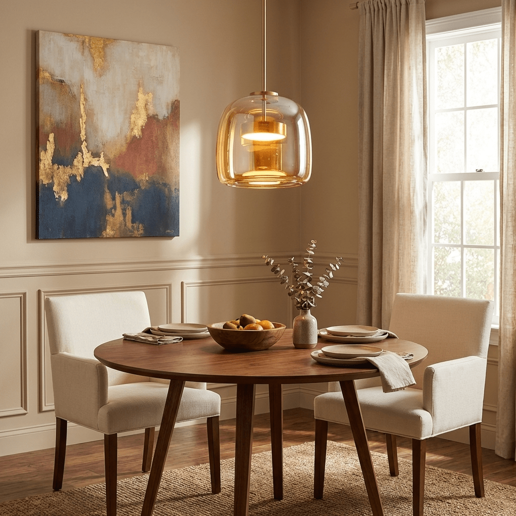 Hand-Blown Glass Sphere Pendant Light by Moktan Sabai with amber shade and warm LED on Tampa Home & Garden Store