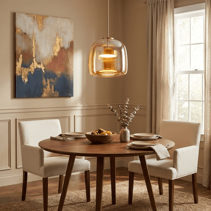 Hand-Blown Glass Sphere Pendant Light by Moktan Sabai with amber shade and warm LED on Tampa Home & Garden Store