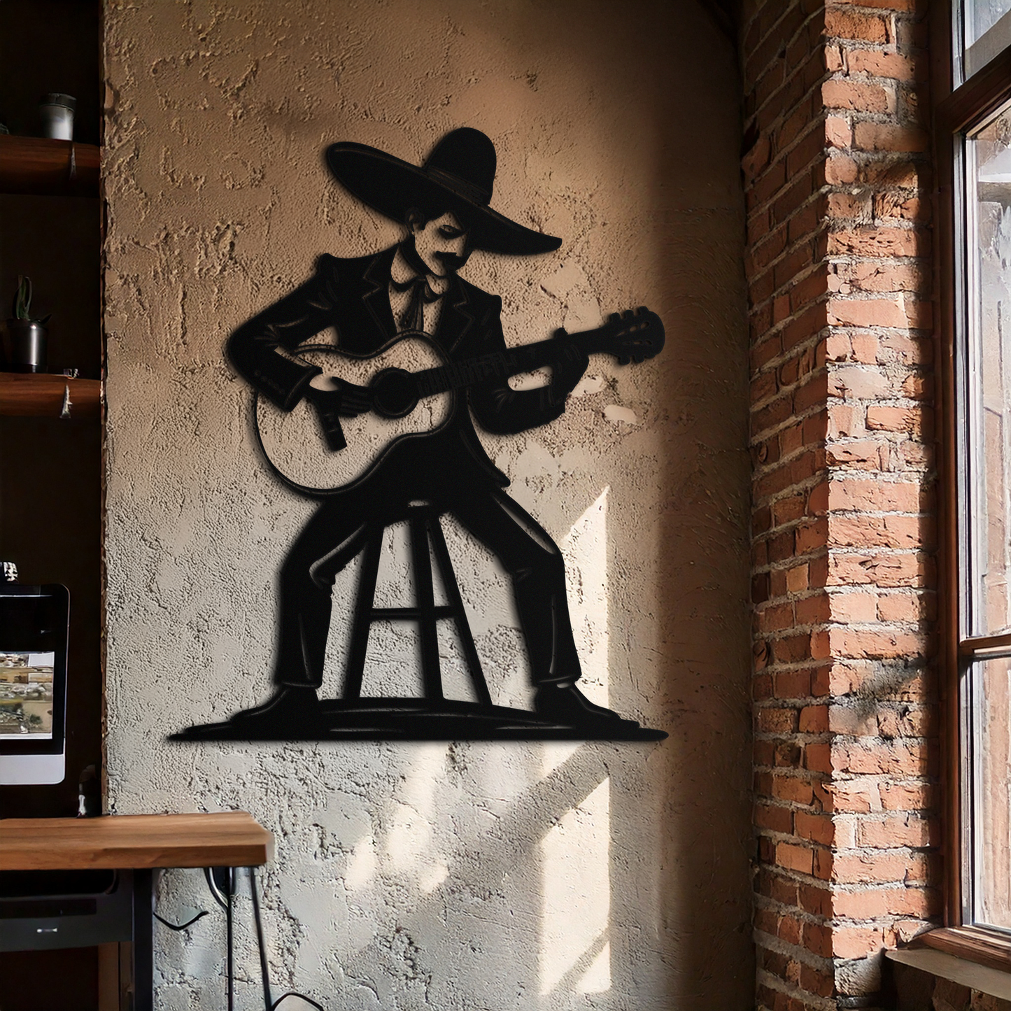 Mexican Musician Metal Wall Art – Black Steel Guitarist Day of the Dead Decor- KAF510 - Tampa Home & Garden Store