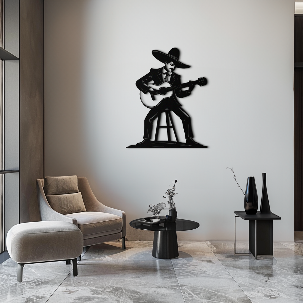 Mexican Musician Metal Wall Art – Black Steel Guitarist Day of the Dead Decor- KAF510 - Tampa Home & Garden Store