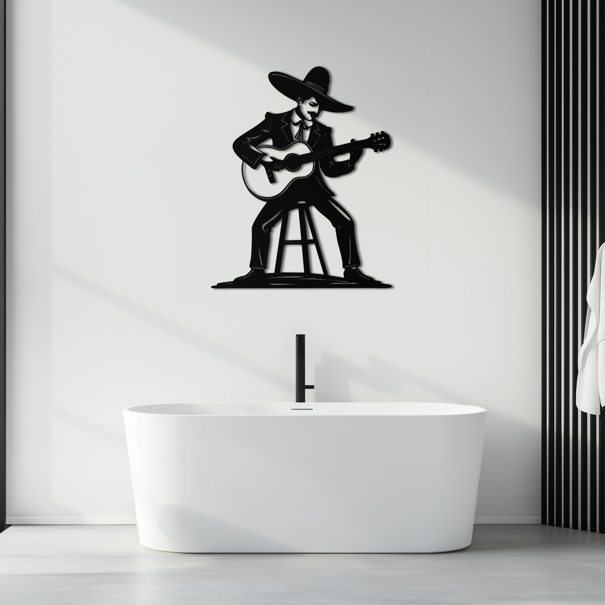 Mexican Musician Metal Wall Art – Black Steel Guitarist Day of the Dead Decor- KAF510 - Tampa Home & Garden Store