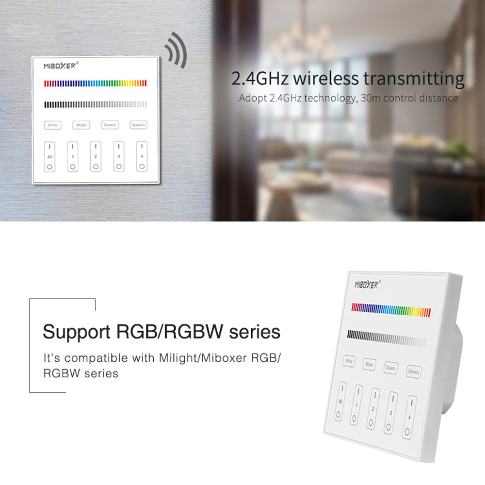 MiBoxer RGB/RGBW Wall Mounted Smart Panel Wireless Remote 4 Zones 2.4G RF - Tampa Home & Garden Store