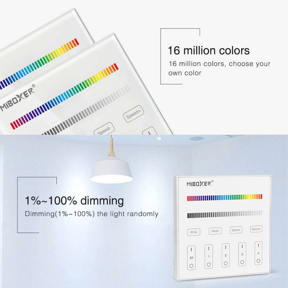 MiBoxer RGB/RGBW Wall Mounted Smart Panel Wireless Remote 4 Zones 2.4G RF - Tampa Home & Garden Store
