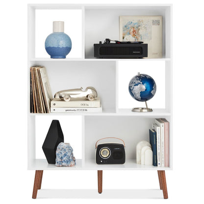 Mid Century Modern Style Bookcase Storage Shelving Unit in White Wood Finish - Tampa Home & Garden Store