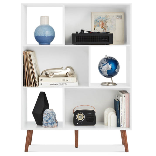 Mid Century Modern Style Bookcase Storage Shelving Unit in White Wood Finish - Tampa Home & Garden Store