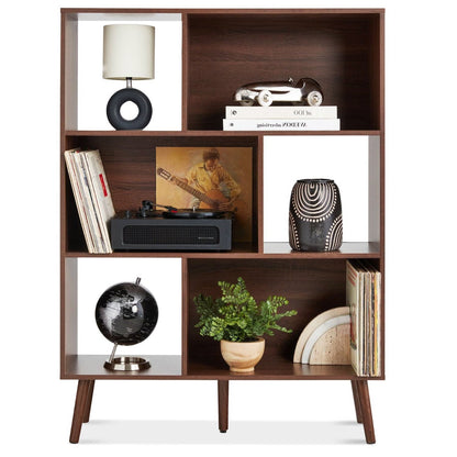 Mid Century Style Bookcase Storage Shelving Unit in Walnut Wood Finish - Tampa Home & Garden Store