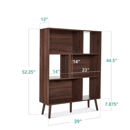 Mid Century Style Bookcase Storage Shelving Unit in Walnut Wood Finish - Tampa Home & Garden Store