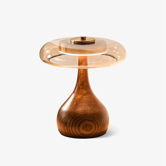Mid Century Wood Glass Table Lamp LED Dimmable Walnut Disc Light