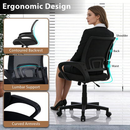 Mid-Back Mesh Office Chair Ergonomic Computer Chair with Lumbar Support-Black